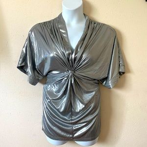 DENIM 24/7 Shimmering Silver gathered blouse